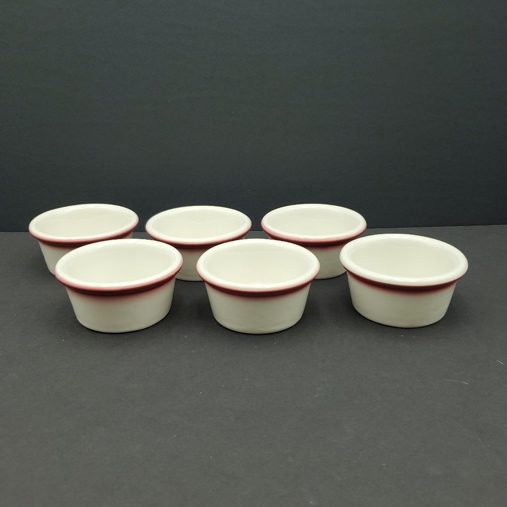 Sexton McNicol China Ramekins Custard Cups Maroon Band Restaurant Ware